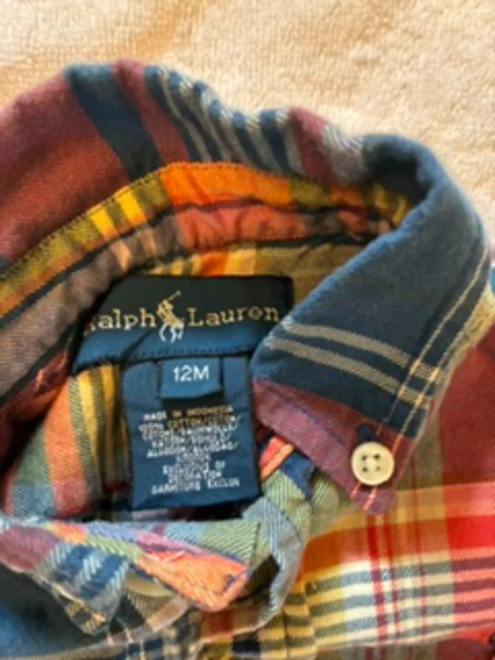 Ralph Lauren Plaid Multicolored Long Sleeve Button Down Shirt Size 12M
